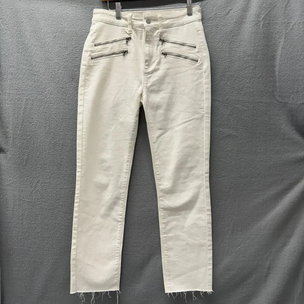 Paige Edgemont Jeans Womens‎ 27 (28x28 ACTUAL) High Rise White Denim Moto Skinny